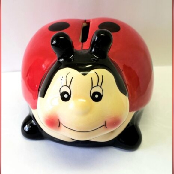 Glaze Ceramic Ladybug Coin Piggy Bank Red. - Picture 2 of 10